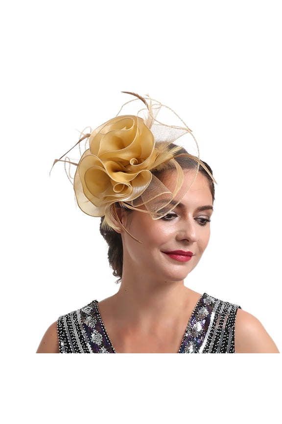 Elegant Bridal Headband Featuring Organdy Feather Fascinator Clip Ideal for Weddings and Formal Events Gold One Size