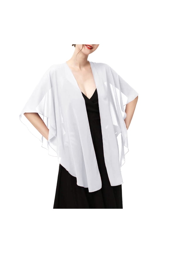Elegant Chiffon Evening Shawl Wrap For Women Wedding Party Dress Accessories Sheer Scarf Cover Up White A