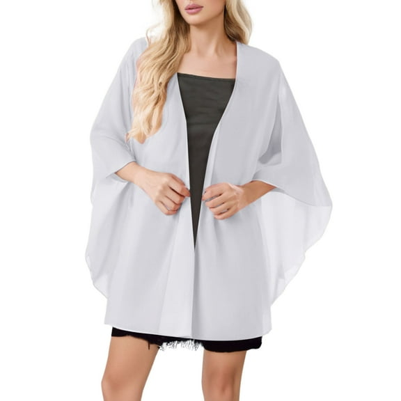 Fgnfyis Elegant Chiffon Evening Shawl Wrap for Wedding Party Guest Bridal Cover Up Sheer Draped Scarf Stole White One Size