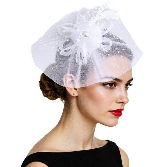 Fgnfyis Elegant Feather Fascinator Headband with Mesh for Women for Weddings Parties and Formal Events European Style Hair Accessory WH1