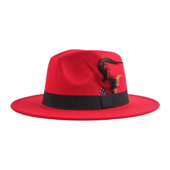 Fgnfyis Elegant Feather Sun Hat With Wide Brim For Women Ideal Daily Wear And Festive Occasions Red One Size