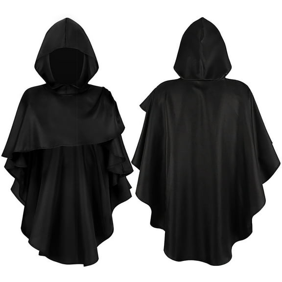 Fgnfyis Elegant Hooded Cape Poncho for Halloween Role Play Party Dress Up Black One Size