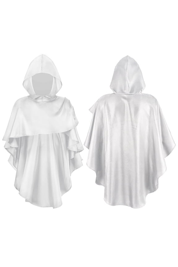 Elegant Hooded Cape Poncho for Halloween Role Play Party Dress Up White One Size