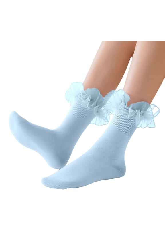Elegant Lace Trimmed Thigh High Socks with Ruffle Detail for Women Comfortable Stretchable Fashionable Hosiery Stockings BU1