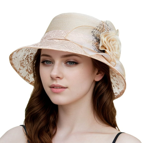 Fgnfyis Elegant Ladies Beret Hat for Bridal Wedding Tea Party Outdoor Sun Shade French Bowler Fascinator Khaki M