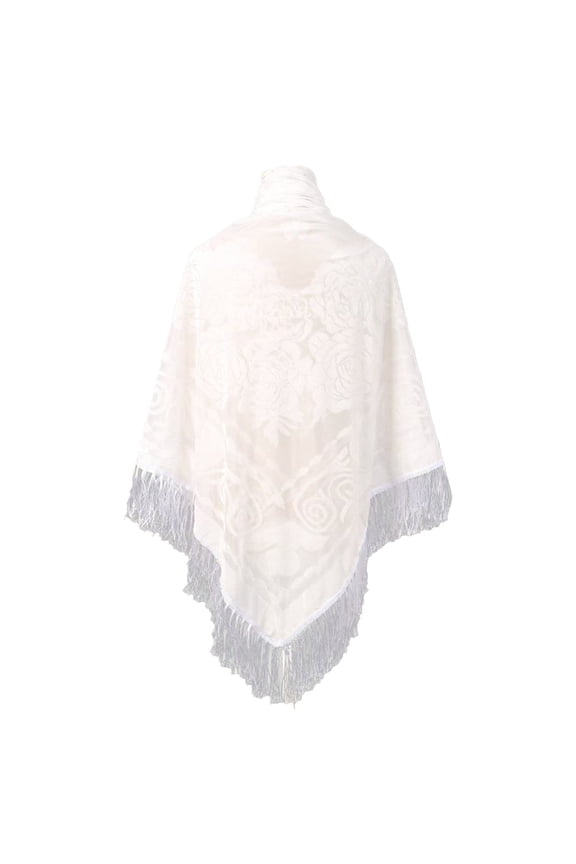 Elegant Retro Velvet Jacquard Shawl Large Square Scarf With Fringe Trim For Women Outerwear And Cheongsam Style Accessory Beige One Size