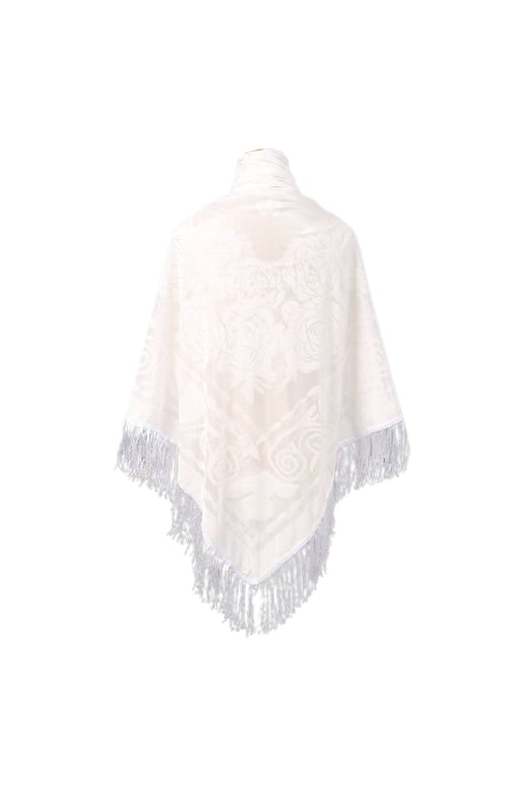 Elegant Retro Velvet Jacquard Shawl Large Square Scarf With Fringe Trim For Women Outerwear And Cheongsam Style Accessory White One Size