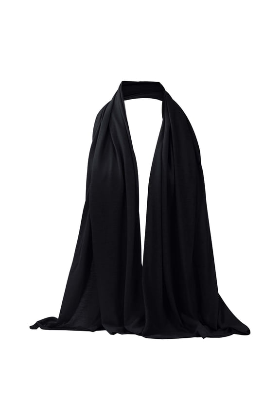 Elegant Scarf for Women Solid Color Long Hijab Wrap Fashionable Head Covering Accessory Black One Size