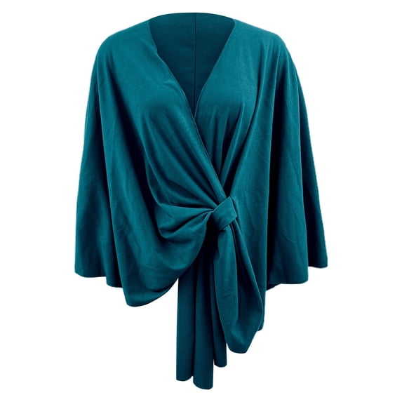 Fgnfyis Elegant Solid Color Shawl Cape For Women Soft Comfortable Poncho Outerwear Wrap Dark Green One Size