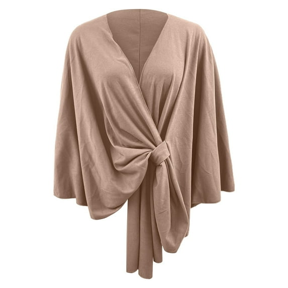 Fgnfyis Elegant Solid Color Shawl Cape for Women Soft and Comfortable Poncho Outerwear for Casual Style Khaki