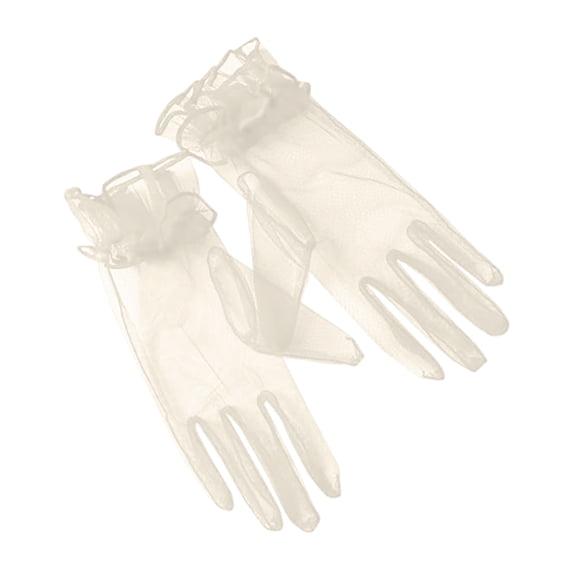 Fgnfyis Elegant Transparent Short Mesh Gloves for Women Bridal Wedding Evening Slim Fit Stylish Halloween Dance Party Beige