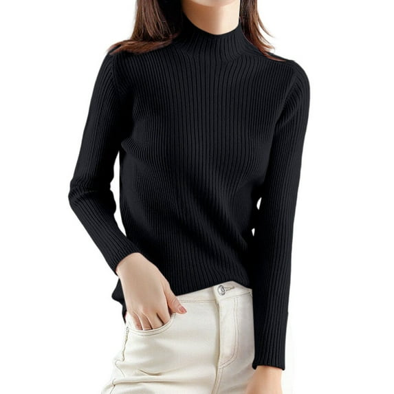 Fgnfyis Elegant Turtleneck Sweater for Women Slim Fit Long Sleeve Knit Pullover Soft andWarm Winter Top Ideal for Casual Wear andLayering Black M