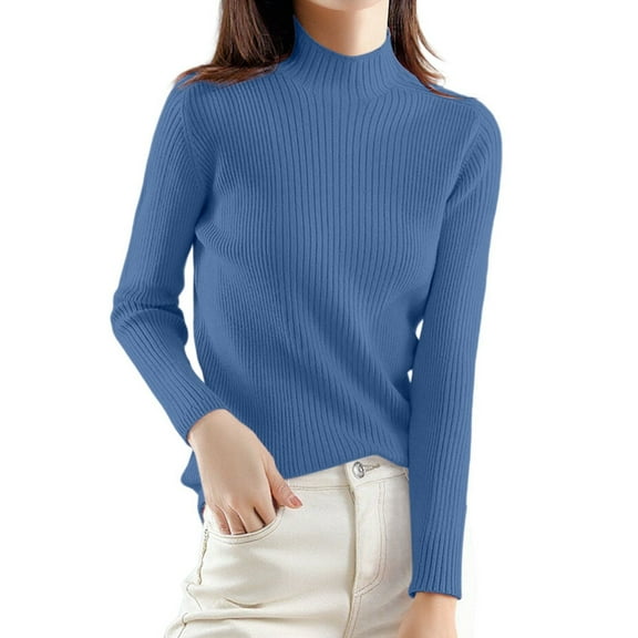 Fgnfyis Elegant Turtleneck Sweater for Women Slim Fit Long Sleeve Knit Pullover Soft andWarm Winter Top Ideal for Casual Wear andLayering Blue M