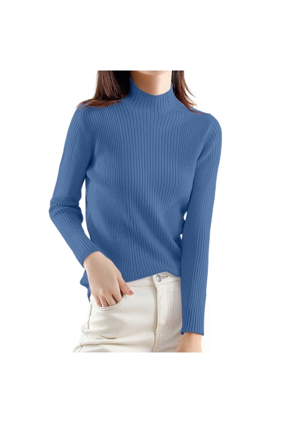 Elegant Turtleneck Sweater for Women Slim Fit Long Sleeve Knit Pullover Soft andWarm Winter Top Ideal for Casual Wear andLayering Blue M