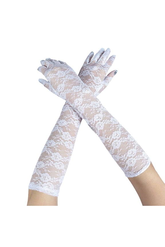 Elegant Women Long Stretch Lace Gloves Retro Mesh Evening Party Wedding Formal Attire Accessory White One Size