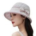 thumbnail image 1 of Fgnfyis Elegant Women's Bowknot Wide Brim Cloche Sun Hat for Wedding Tea Party Outdoor Summer Lightweight Breathable Foldable Beige M, 1 of 4