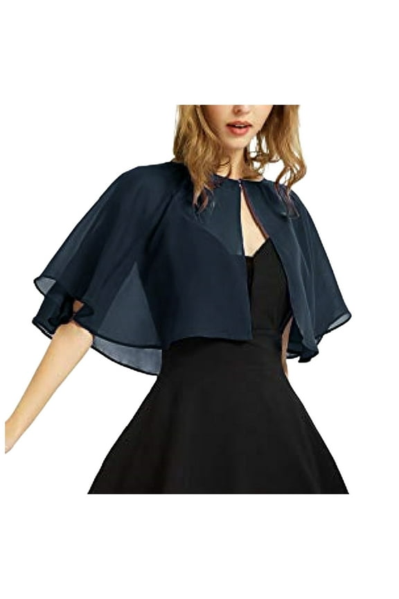 Elegant Women's Evening Shawl Wrap Chiffon Cape Cover Up For Wedding Dress Flapper Navy A