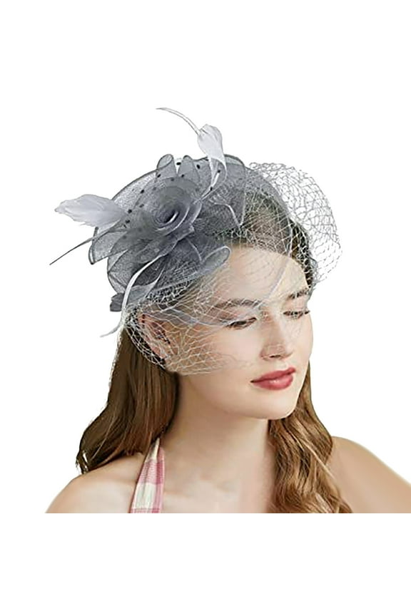 Elegant Women's Floral Pillbox Hat for Tea Party Wedding and Events Grey One Size