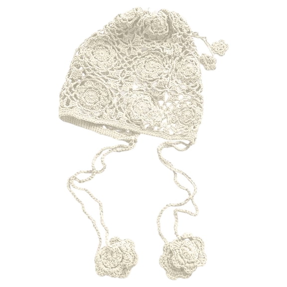 Fgnfyis Womens Hand Knitted Lace Beret Hats for Women with Fringe Elegant Hollow Out Design Soft Cap Fashion Accessories Beige