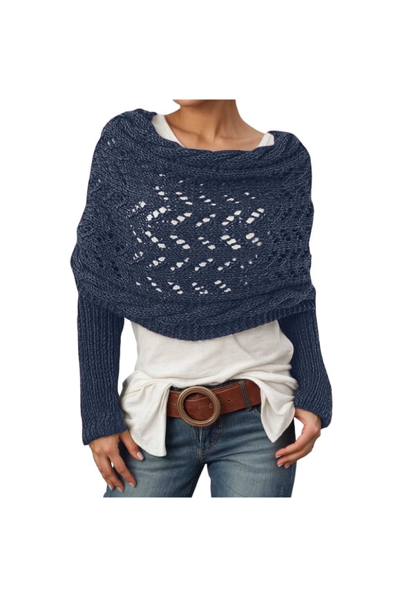 Elegant Women's Knitted Lacy Openwork Shawl Wrap Scarf Cover Up Stole For Daily Casual Wear Navy One Size