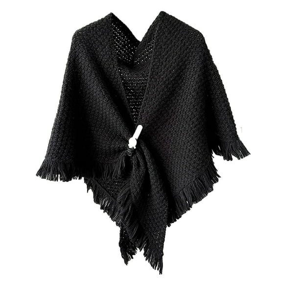 Fgnfyis Elegant Women's Knitted Poncho Wrap Topper Shawl Cape Front Large Sweater Scarf Black One Size