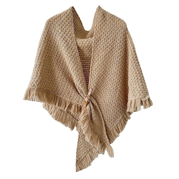 Fgnfyis Elegant Women's Knitted Poncho Wrap Topper Shawl Cape Front Large Sweater Scarf Khaki One Size