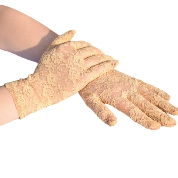 Fgnfyis Elegant Women's Short Lace Gloves with Black Breathable Sun for Riding and Formal Events Beige One Size