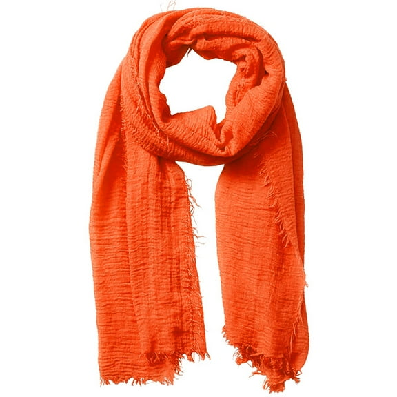 Fgnfyis Women Solid Crinkle Soft Scarf with Fringed Long Edges Bohemian Style Head Wrap Lightweight Versatile Orange