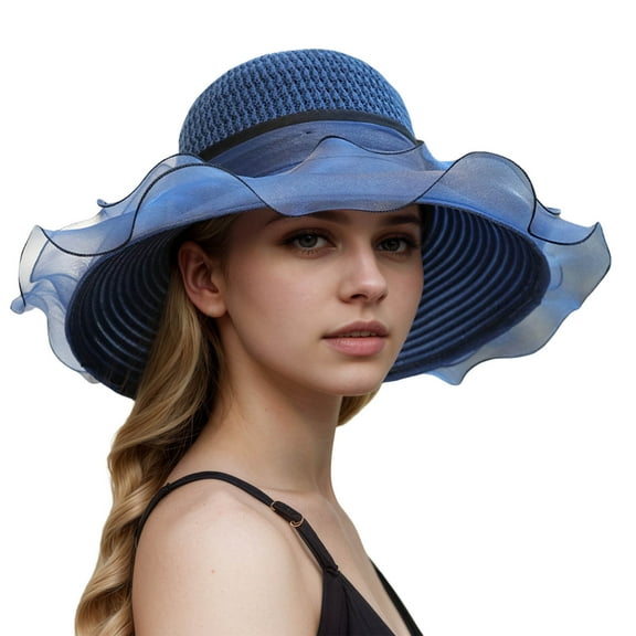 Fgnfyis Elegant Women's Summer Beret Sun Hat with Wide Brim for and Breathable Comfort Navy M
