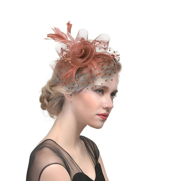 Fgnfyis Elegant Women's Tea Party Hat Headband with Floral Wedding Feather Hair Accessory for Formal Occasions Coffee One Size
