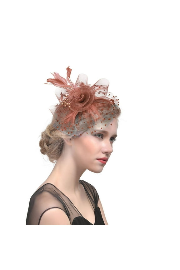 Elegant Women's Tea Party Hat Headband with Floral Wedding Feather Hair Accessory for Formal Occasions Coffee One Size