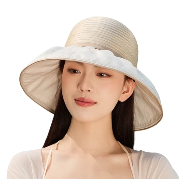 Fgnfyis Elegant Women's Wide Brim Sun Hat Summer Beach Wedding Tea Party Outdoor Packable Headwear Beige M
