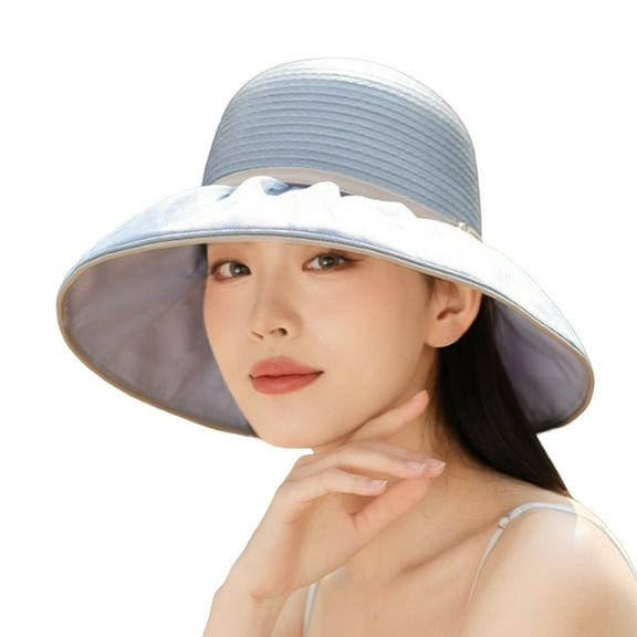 Fgnfyis Elegant Women's Wide Brim Sun Hat Summer Beach Wedding Tea Party Outdoor Packable Headwear Grey M