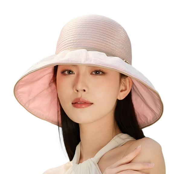 Fgnfyis Elegant Women's Wide Brim Sun Hat Summer Beach Wedding Tea Party Outdoor Packable Headwear Pink M