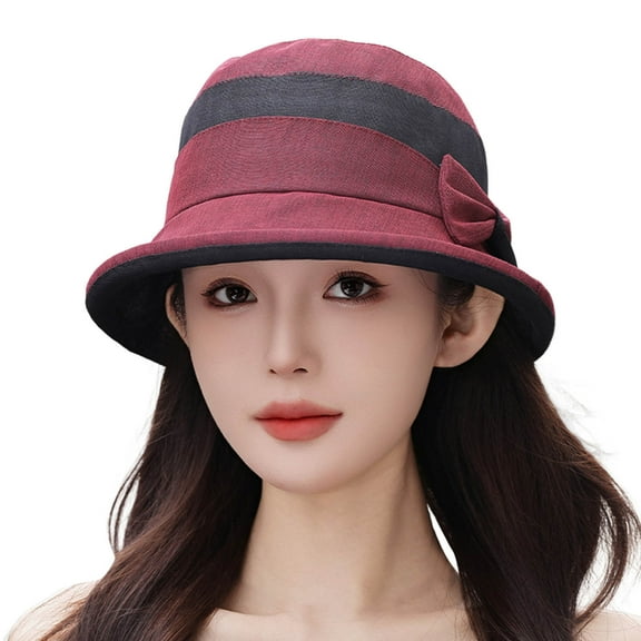 Fgnfyis Elegant Women's Wide Brim Sun Hat for Wedding Tea Party Summer Outdoor Occasions Red M