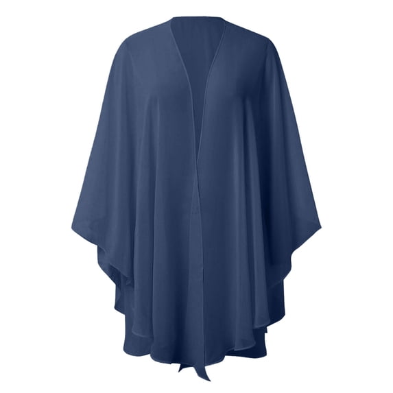 Fgnfyis Layered Chiffon Shirt Thin Breathable Shawl Bride Matching Dress Evening Dress Blouse Solid Color Cover Up Navy
