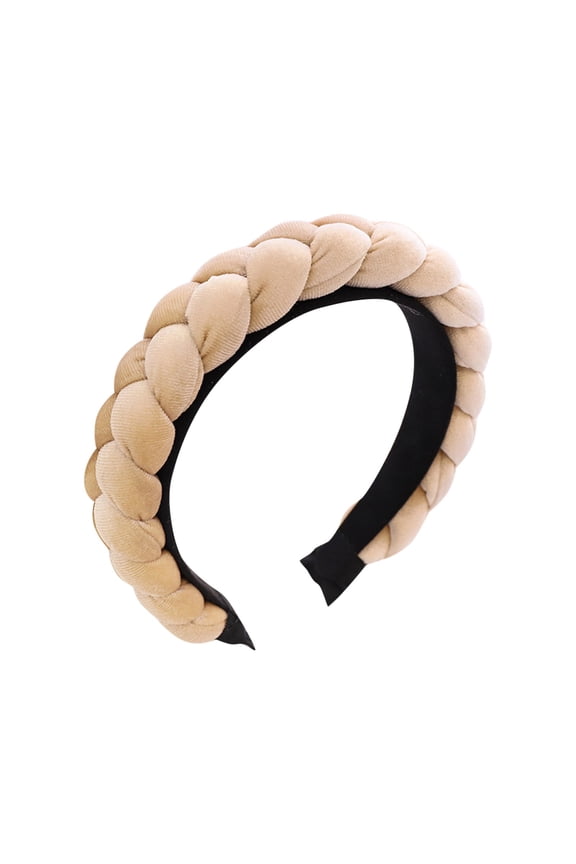 Ethnic Braided Flannel Headband Handmade Bohemian Style Hair Band for Women Beige One Size
