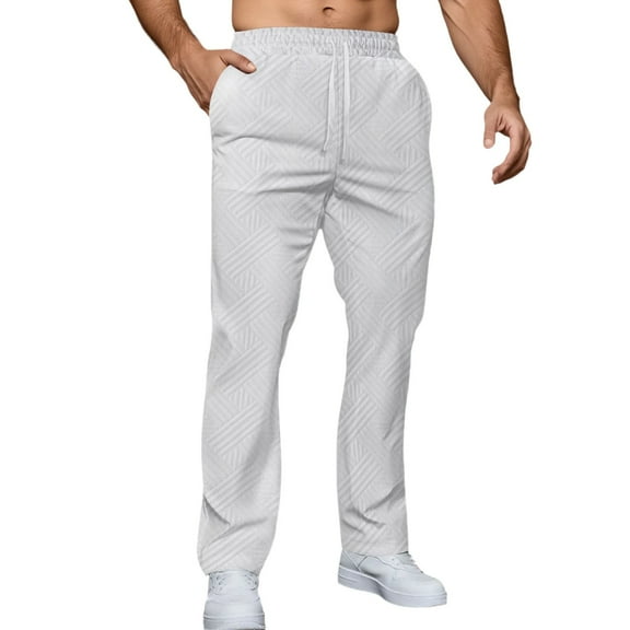 Fgnfyis Europe and The United States Men's New Casual Jacquard Drawstring Loose Casual Solid Color Pockets Sports Pants Men Mens Pants White M