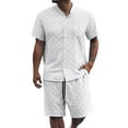 thumbnail image 1 of Fgnfyis European Solid Color Jacquard Short Sleeved Shirt Shorts Men Casual Loose Comfortable Business Trade Loose Trend Two Piece Set 2 Piece Sets for Men White XXL, 1 of 6