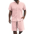 thumbnail image 1 of Fgnfyis European Solid Color Jacquard Short Sleeved Shirt Shorts Men Casual Loose Comfortable Business Trade Loose Trend Two Piece Set Two Piece Sets for Men Pink M, 1 of 6
