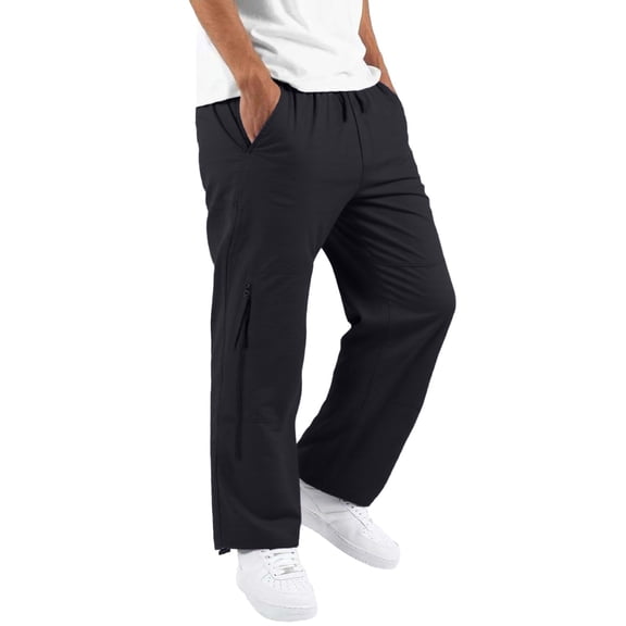 Fgnfyis European and Solid Color Quick Drying Ice Silk Men's Casual Loose Sports Workwear Overalls Mens Pants Black L