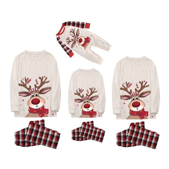 Fgnfyis Family Christmas Pajamas Deer Check Print Soft 2 Piece Set Sleepwear Nightwear