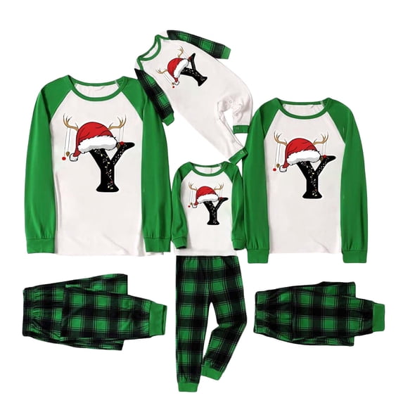 Fgnfyis Family Christmas Pajamas Deer Horn Christmas Hat Letter Print Matching Long Sleeve Pajamas Set Loungewear