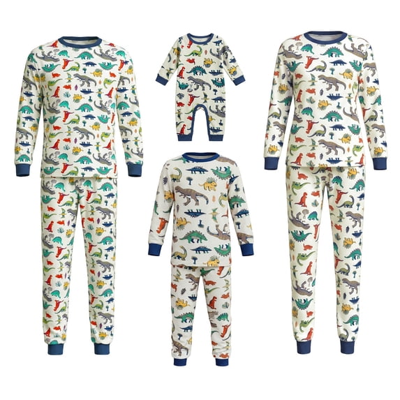 Fgnfyis Family Christmas Pajamas Dinosaur Print Long Sleeve Soft Cozy 2 Piece Pajamas Set Tops Pants Sleepwear