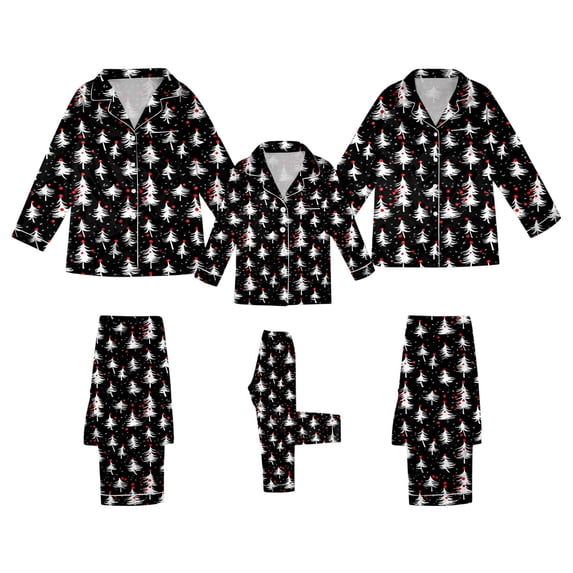 Fgnfyis Family Christmas Pajamas Matching Sets Silk Satin Print Long Sleeve Button Down Soft Cozy 2 Piece Pajamas Set Tops Pants Nightwear