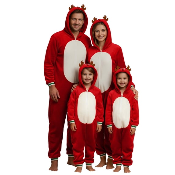 Fgnfyis Family Christmas Pajamas Matching Sets Reindeer Print Lined Warm Cozy One Piece Hooded Jumpsuit Sleepwear Christmas Loungewear