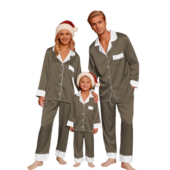 Fgnfyis Family Christmas Pajamas Matching Sets Silk Satin Long Sleeve Button Down Soft 2 Piece Pajamas Set Loungewear Sleepwear