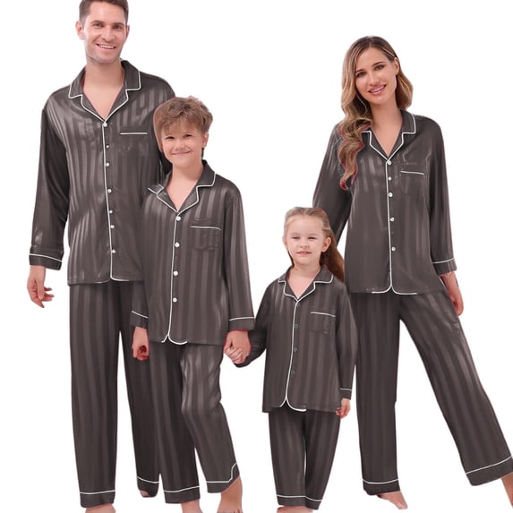 Fgnfyis Family Christmas Pajamas Silk Satin Striped Long Sleeve Button Down Soft 2 Piece Pajamas Set Sleepwear Loungewear