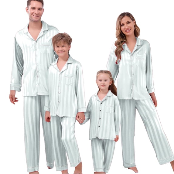 Fgnfyis Family Christmas Pajamas Silk Satin Striped Long Sleeve Button Down Soft 2 Piece Pajamas Set Sleepwear Loungewear