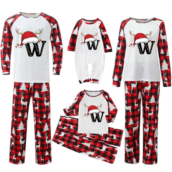 Fgnfyis Family Matching Outfits Christmas Deer Horn Letter Print Long Sleeve Pajamas Set Sleepwear